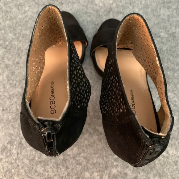 BCBGeneration Kadia Women’s Black Leather Heel Back Zipper Lattice Cage Shoes - Picture 9 of 12